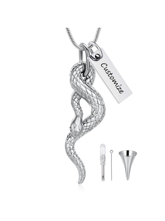 Personalize Serpent Necklace for Ashes of Loved One Memorial Cremation Jewelry for Ashes Holder Snake Urn Necklace Lockets for Ashes