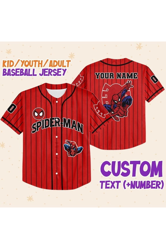 Personalize Spiderman Red Striped Black Disney Baseball Jersey - Wondermento