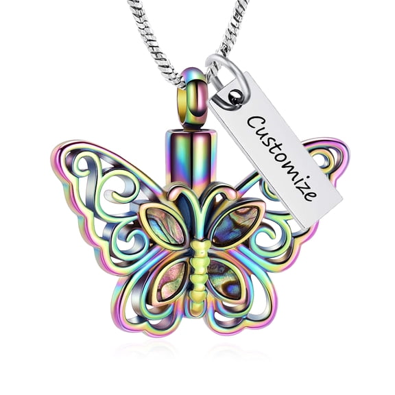 Personalize Stainless Steel Abalone Shell Butterfly Cremation Urn Pendant Memory Necklace for Cremation Ashes Keepsake Memorial Jewelry