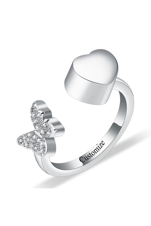 Stainless Steel Butterfly & Heart Urn Locket Ring Funeral Memory Ring Urn Memorial Jewelry