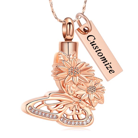Personalize Stainless Steel Butterfly Urn Pendant Memory Necklace for Cremation Ashes Keepsake Memorial Jewelry