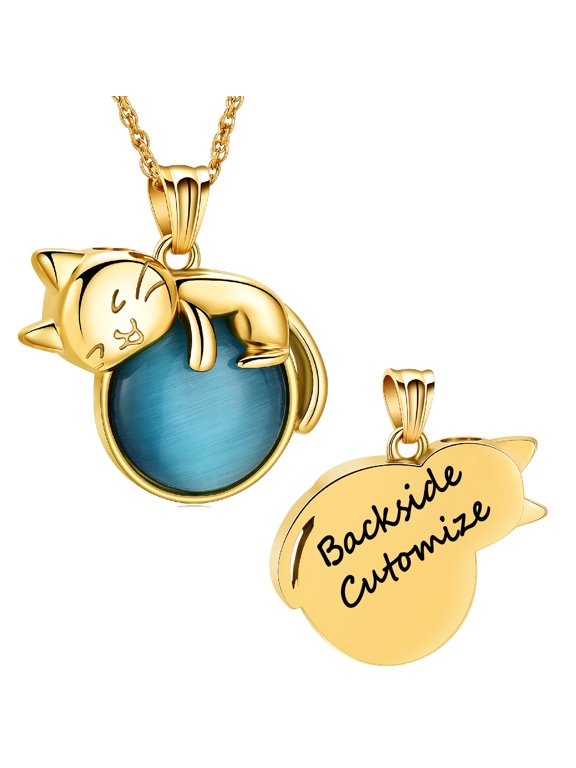 Personalize Stainless Steel Cat Urn Pendant Stone Moon Memory Necklace for Cremation Ashes Keepsake Memorial Jewelry