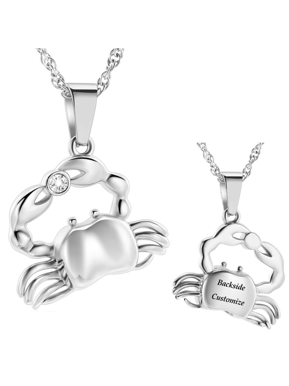 Personalize Stainless Steel Crab Urn Pendant Memory Necklace for Cremation Ashes Keepsake Memorial Jewelry
