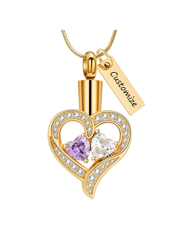 Personalize Stainless Steel Crystal Heart Urn Pendant Memory Necklace for Cremation Ashes Keepsake Memorial Jewelry for Men Women