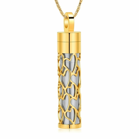 Personalize Stainless Steel Cut-Out Heart Cylinder Urn Pendant Necklace for Cremation Ashes of Loved One Memorial Jewelry for Human Pet Ashes Hair Keepsake