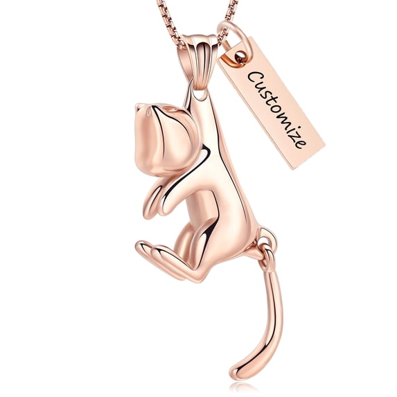 Personalize Stainless Steel Cute Cat Urn Pendant Necklace for Cremation Ashes Holder Necklace for Ashes Pet Memorial Jewelry