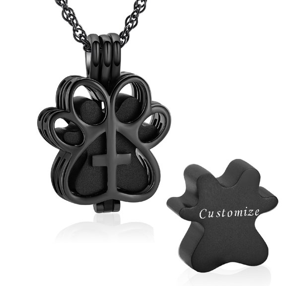 Personalize Stainless Steel Double Paw Print Urn Pendant Pet Memory Necklace for Cremation Ashes Keepsake Dog Cat Memorial Jewelry