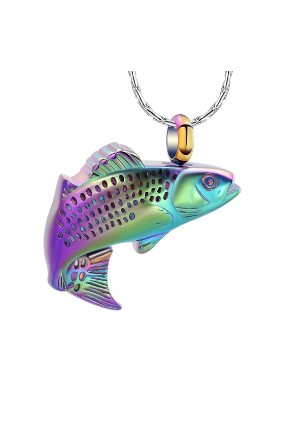 Personalize Stainless Steel Fish Cremation Urn Pendant Necklace for Cremation Ashes Holder Necklace for Ashes of Loved One