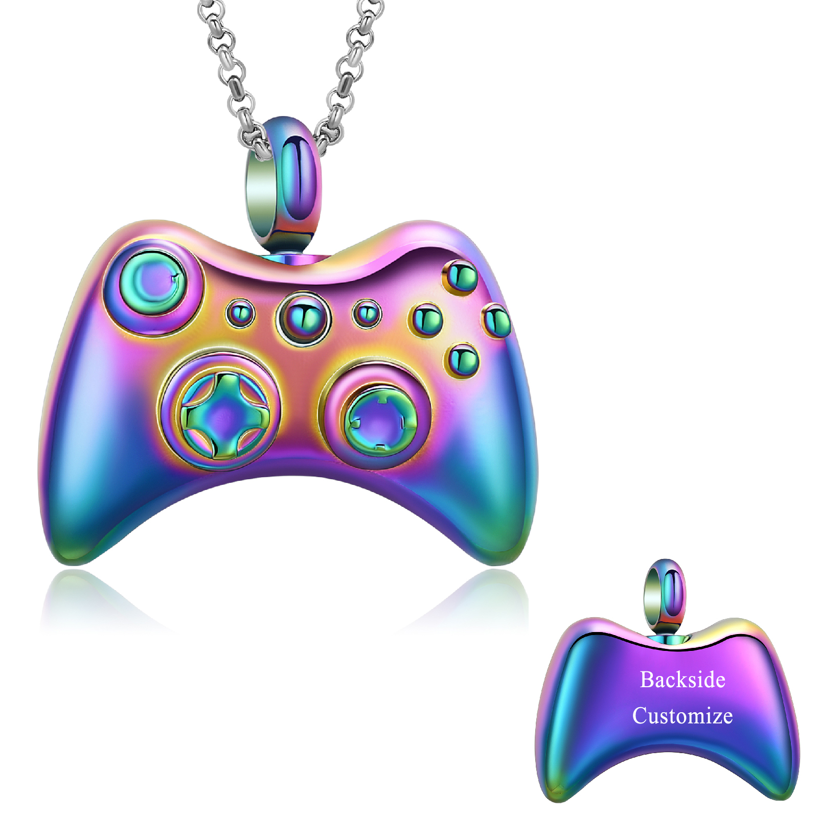 Personalize Stainless Steel Gamepad Urn Pendant Necklace for Cremation Ashes Keepsake Memorial Jewelry Necklace for Ashes of Loved One