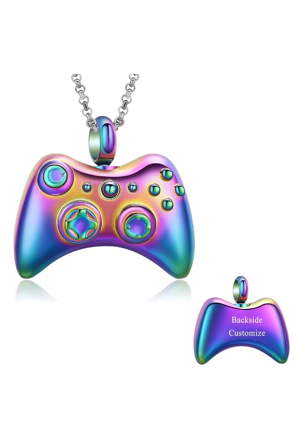 Personalize Stainless Steel Gamepad Urn Pendant Necklace for Cremation Ashes Keepsake Memorial Jewelry Necklace for Ashes of Loved One
