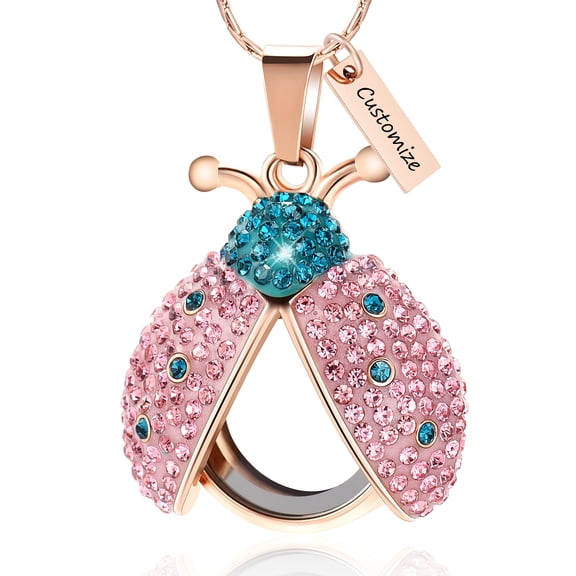 Personalize Stainless Steel Glass Beatle Cremation Urn Pendent for Ashes and Chain Human Pet Ash Holder Ladybird Memory Necklace for Cremation Ashes Keepsake Memorial Jewelry