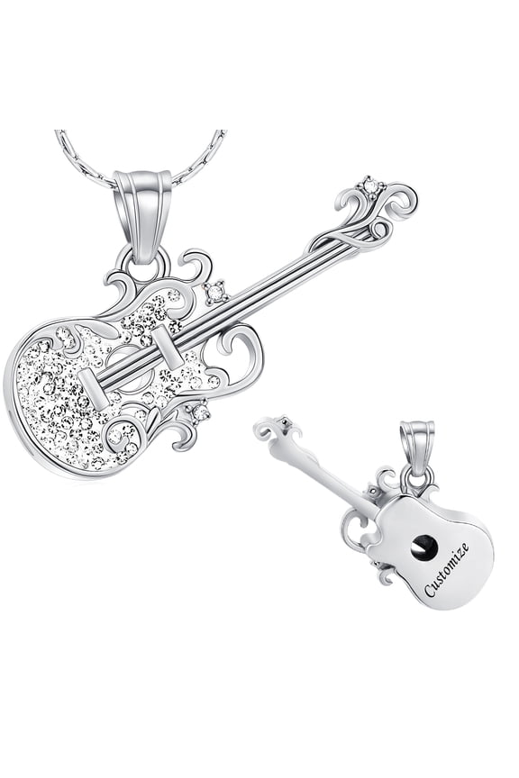 Personalize Stainless Steel Guitar Urn Pendant Memory Necklace Cremation Jewelry for Ashes Hair Keepsake Memorial Jewelry