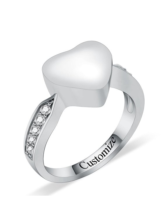 Personalize Stainless Steel Heart Urn Pendant Cremation Jewelry for Ashes Keepsake Urn Ring for Women