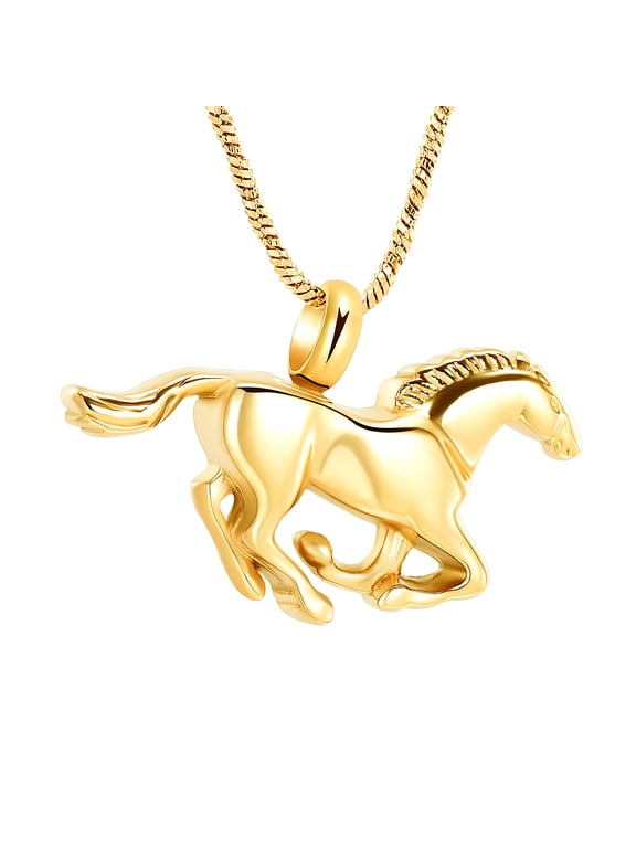 Personalize Stainless Steel Horse Cremation Urn Pendent for Ashes and Chain Human Pet Ash Holder Memory Necklace for Cremation Ashes Keepsake Memorial Jewelry