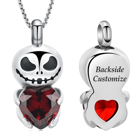 Personalize Stainless Steel Little Devil Urn Pendant Crystal Heart Necklace for Cremation Ashes Holder Necklace for Ashes of Loved One Memorial Jewelry