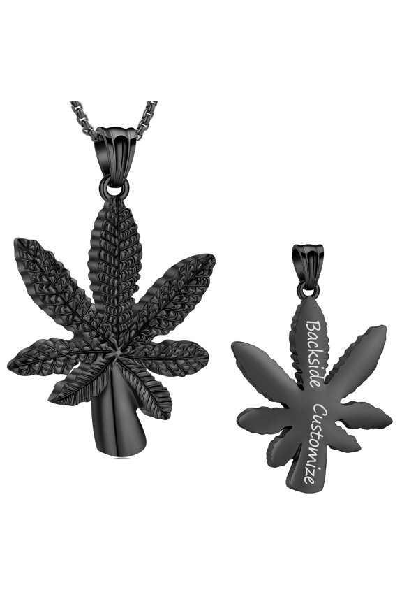 Personalize Stainless Steel Marijuana Leaf Urn Pendant Memory Necklace for Cremation Ashes Holder Memorial Jewelry