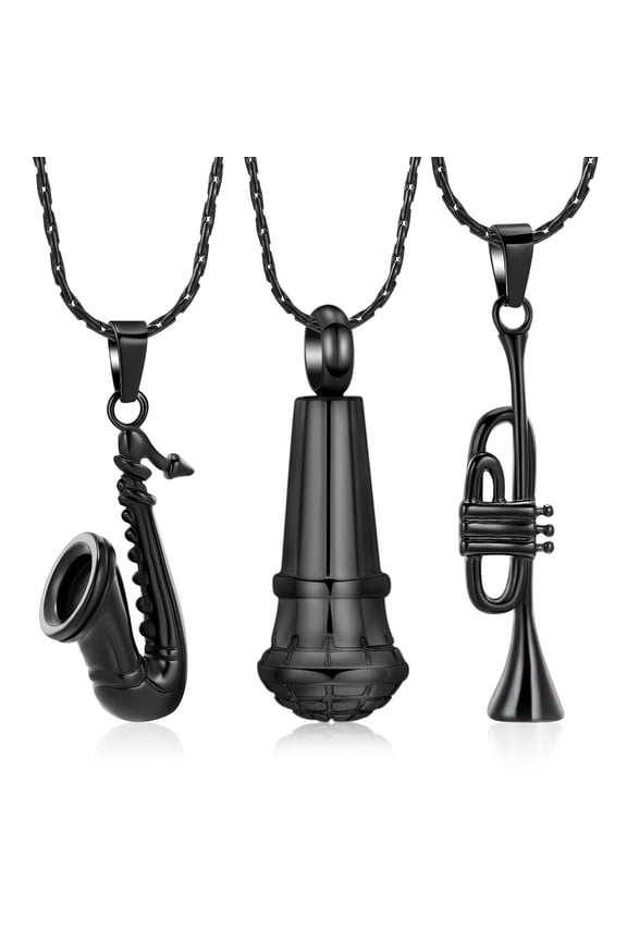 Personalize Stainless Steel Musical Instrument Microphone Tuba Trombone 3-Piece Pendant Set Necklace for Cremation Ashes Keepsake Memorial Jewelry