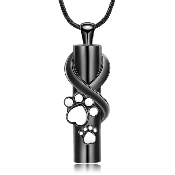 Personalize Stainless Steel Paw Print Cylinder Urn Pendant Necklace for Cremation Ashes Holder Necklace for Dog Cat Ashes Pet Memorial Jewelry