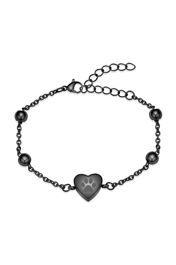 Personalize Stainless Steel Paw Print Heart Charm Urn Pendant Chain Link Bracelet for Cremation Ashes Holder Memorial Jewelry