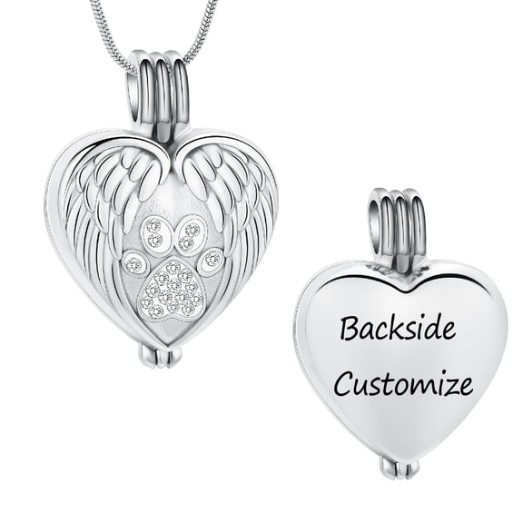 Personalize Stainless Steel Paw Print Heart Urn Pendant Cremation Jewelry for Dog Cat Ashes Urn Necklace Pet Memorial Jewelry Necklace that Opens inside