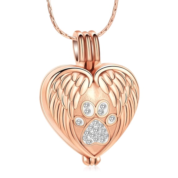 Stainless Steel Paw Print Heart Urn Pendant Cremation Jewelry for Dog Cat Ashes Urn Necklace Pet Memorial Jewelry Necklace that Opens inside