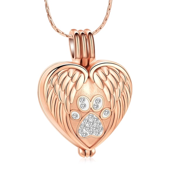 Personalize Stainless Steel Paw Print Heart Urn Pendant Cremation Jewelry for Dog Cat Ashes Urn Necklace Pet Memorial Jewelry Necklace that Opens inside