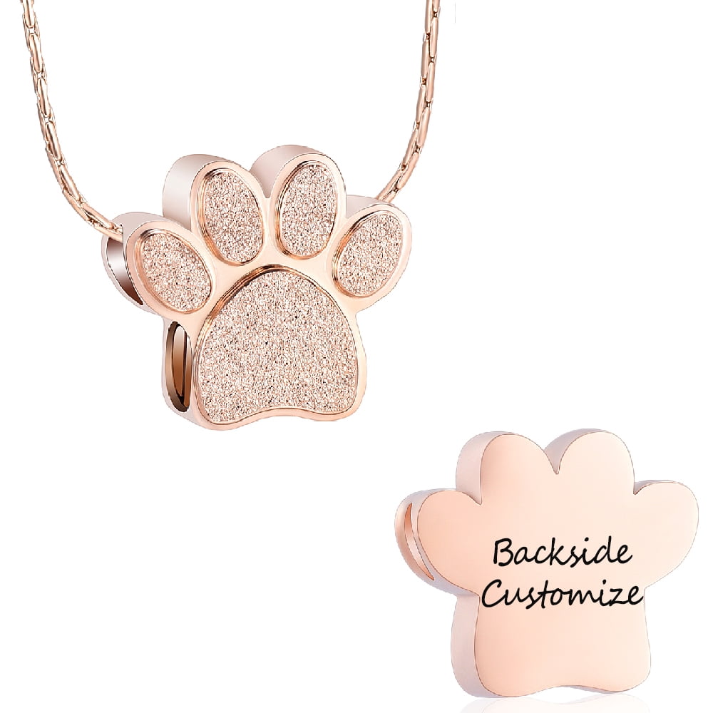 Personalize Stainless Steel Paw Print Urn Pendant Pet Memory Necklace ...