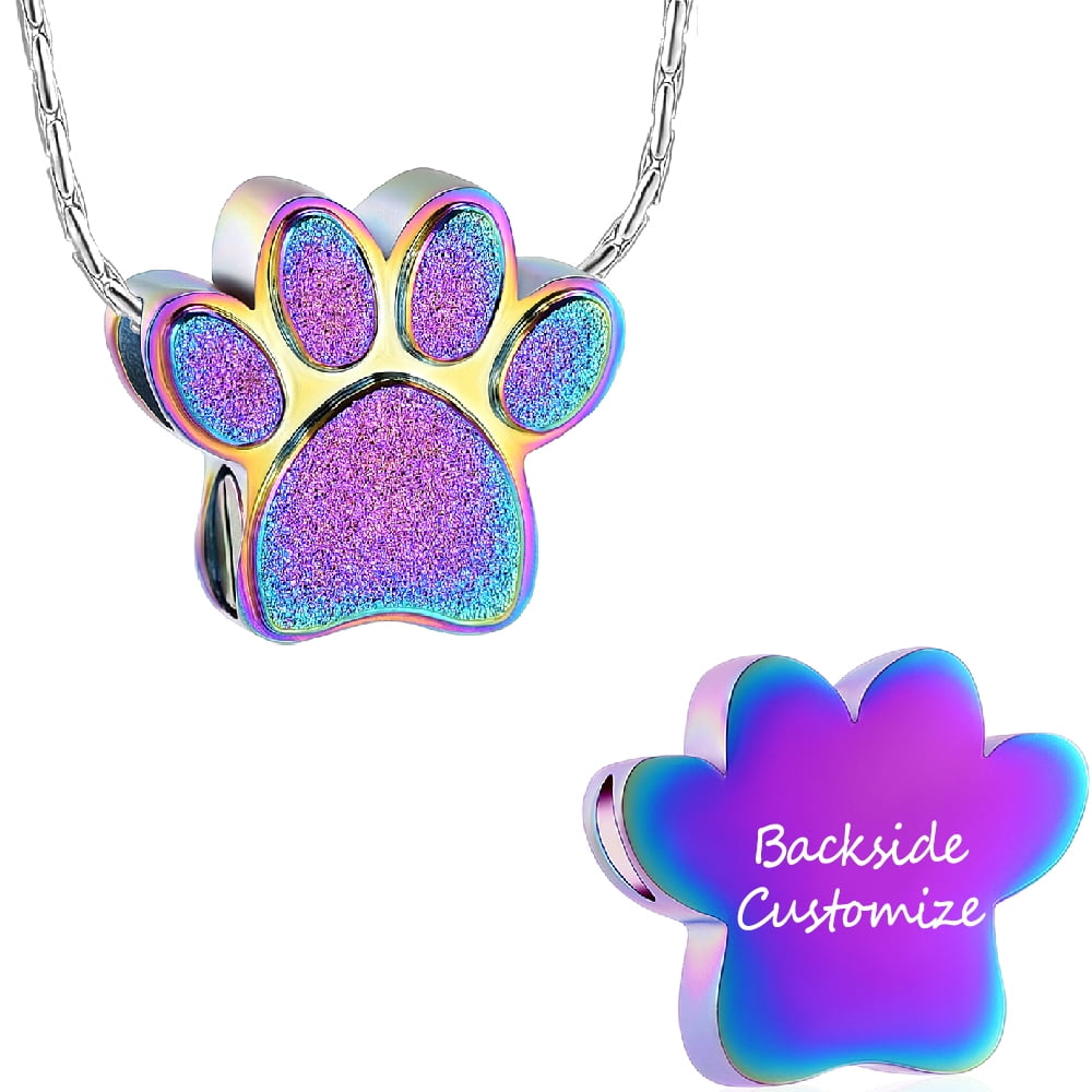 Personalize Stainless Steel Paw Print Urn Pendant Pet Memory Necklace ...