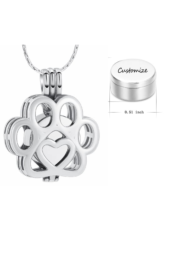 Personalize Stainless Steel Paw Print Urn Pendant Pet Memory Necklace for Dog Cat Cremation Ashes Keepsake Memorial Jewelry