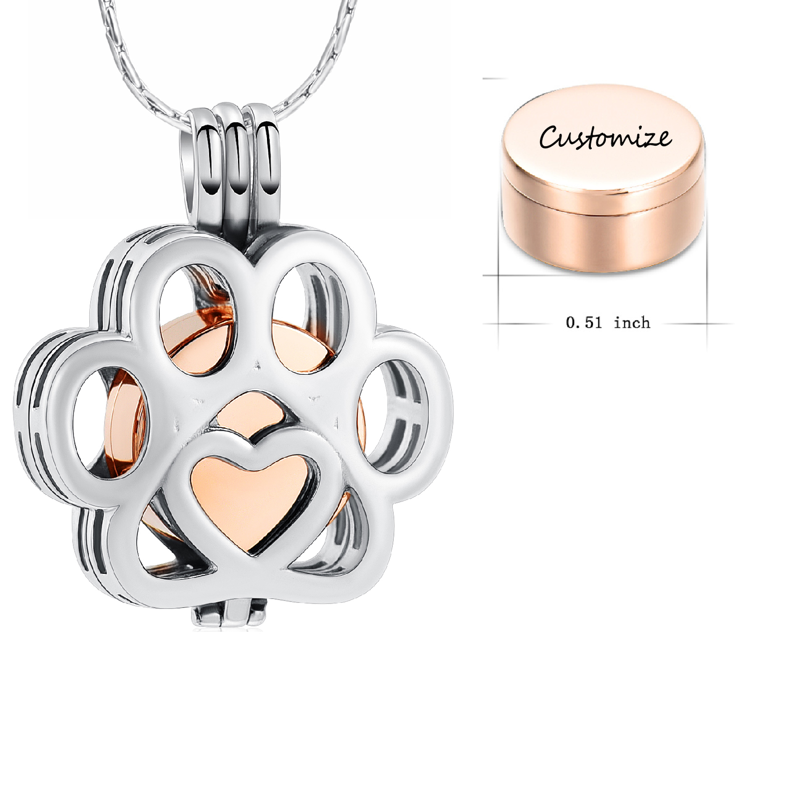Personalize Stainless Steel Paw Print Urn Pendant Pet Memory Necklace ...