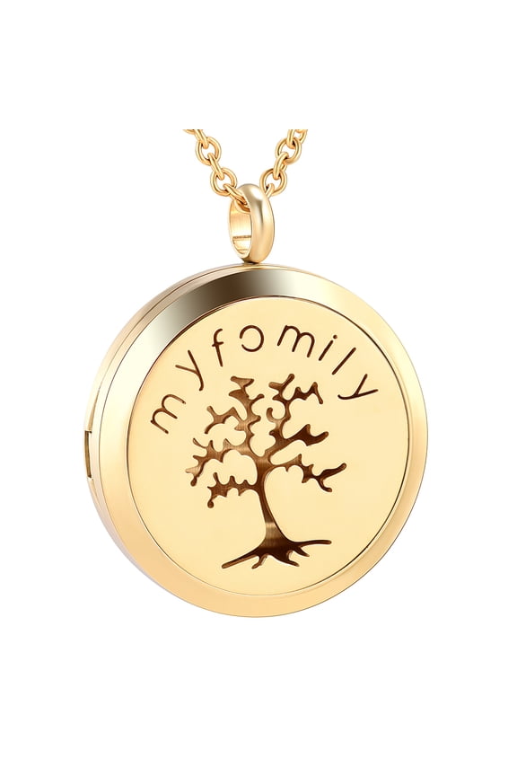 Personalize Stainless Steel Round Openwork Tree of Family Perfume Essential Oil Diffuser Necklace Locket Aromatherapy