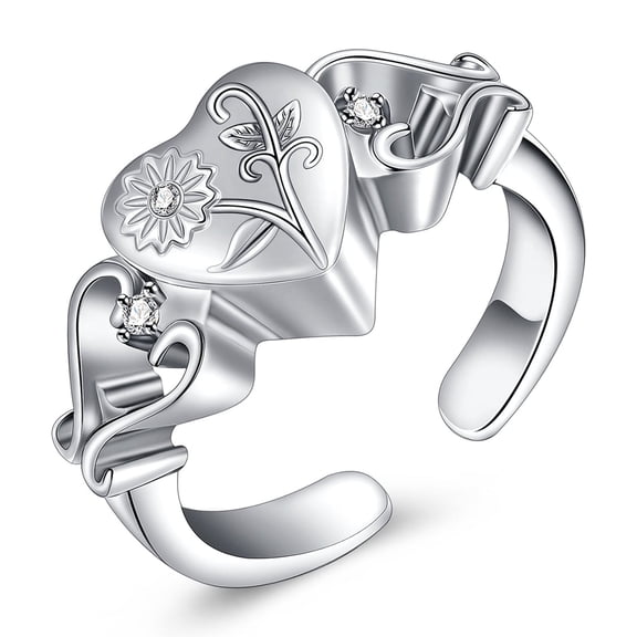 Personalize Stainless Steel Sun Flower Print Heart Urn Pendant Cremation Jewelry for Ashes Keepsake Memorial Jewelry Ring