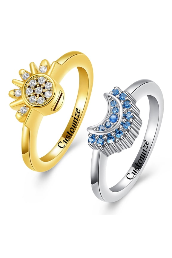 Personalize Stainless Steel Sun Moon Pendant Pair Ring Funeral Memorial Cremation Jewelry for Ashes Keepsake Urn Ring