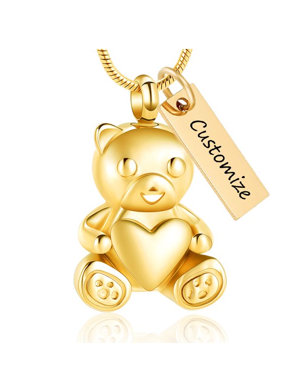 Personalize Stainless Steel Teddy Bear Locket Urn Pendant Memory Necklace for Cremation Ashes of Loved One Memorial Jewelry