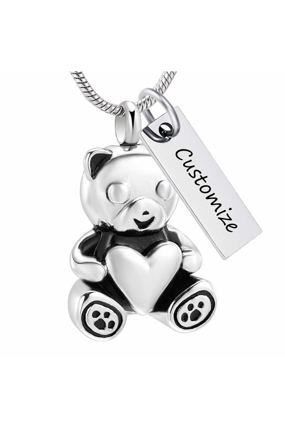 Personalize Stainless Steel Teddy Bear Locket Urn Pendant Memory Necklace for Cremation Ashes of Loved One Memorial Jewelry
