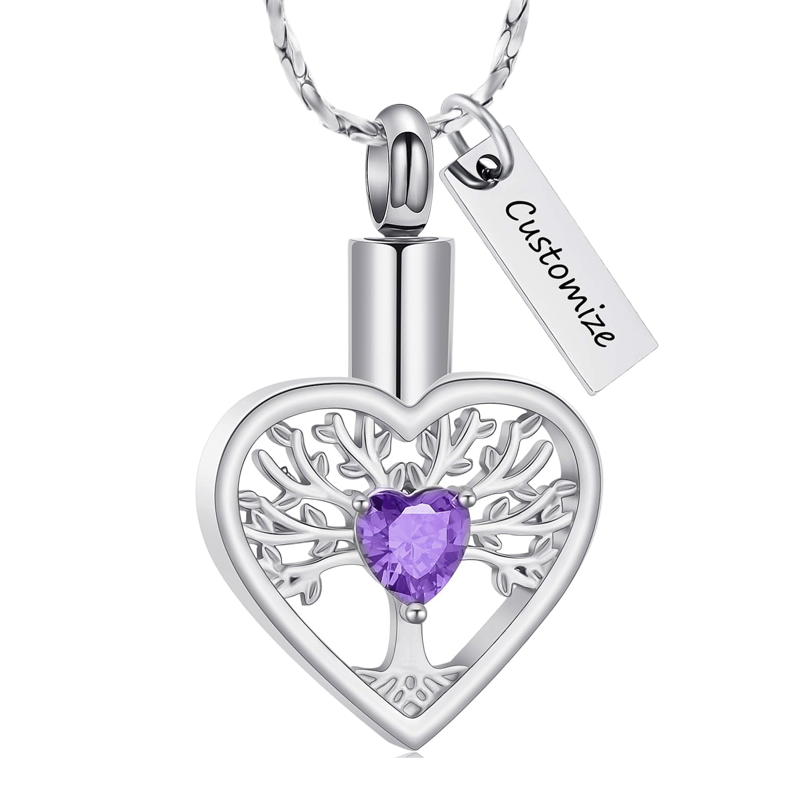 Personalize Stainless Steel Tree of Life Heart Urn Pendant Necklace for ...