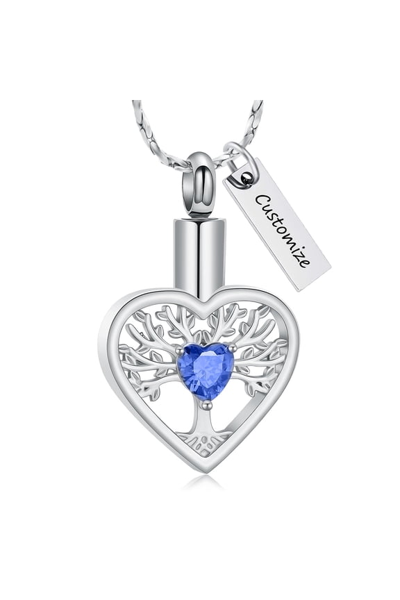 Personalize Stainless Steel Tree of Life Heart Urn Pendant Necklace for Cremation Ashes Holder Memory Necklace Memorial Jewelry