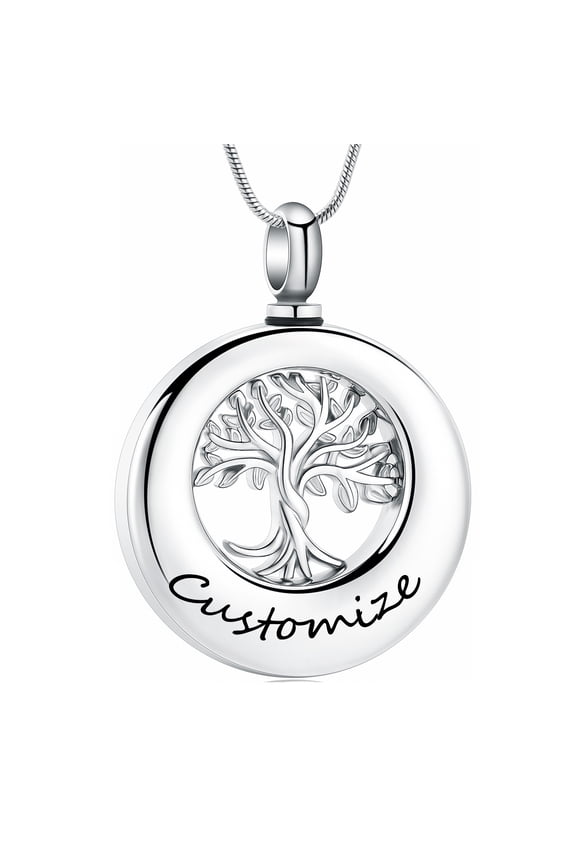 Personalize Stainless Steel Tree of Life Pendant Ashes Urn Pendant Necklace for Cremation Ashes of Loved One Memorial Jewelry