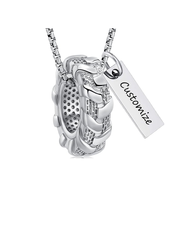 Personalize Stainless Steel Tyre Pendant Necklace Urns for Cremation Ashes Keepsake Memorial Jewelry
