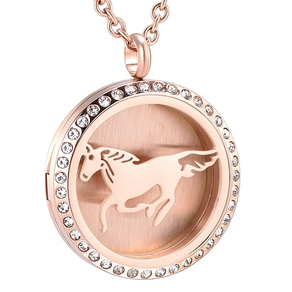 Personalize Stainless steel Round Openwork Horse Perfume Essential Oil Diffuser Necklace Locket Aromatherapy