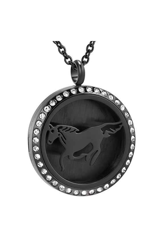 Personalize Stainless steel Round Openwork Horse Perfume Essential Oil Diffuser Necklace Locket Aromatherapy