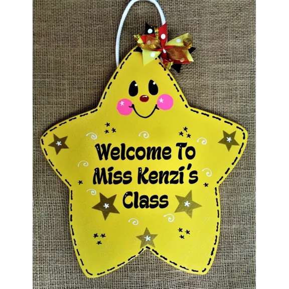 Personalize Star Teacher Sign Wall Art Door Plaque School Class Kindergarten