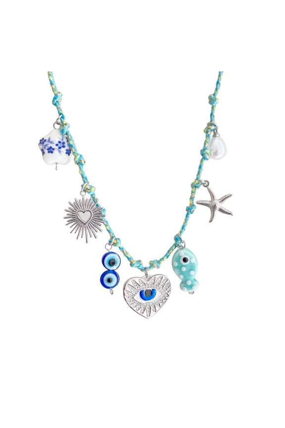 Personalize Starfishes Turtles Pendant Necklace With Adjustable Knotting Rope Chain In Gold Plated Beach Jewelry