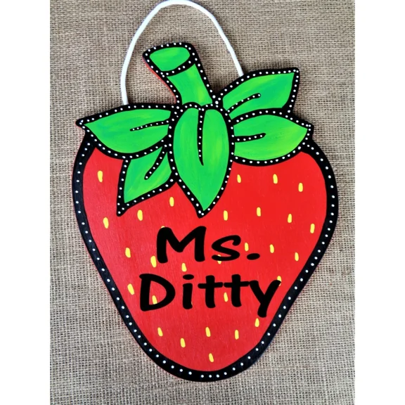 Personalize Strawberry Teacher Sign School Class Wall Door Plaque Hanger