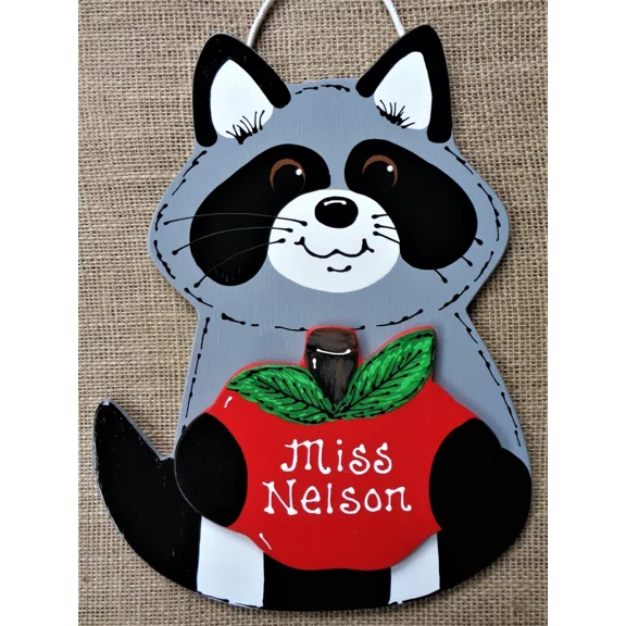 Personalize Teacher Raccoon Class Sign Classroom School Aide Wall Door Plaque