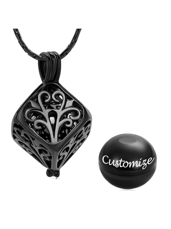 Personalize Tree of Life Cube with Urn Stainless Steel Urn Pendant Necklace Memorial Pet Human Cremation Ashes Hair Keepsake Locket Jewellery