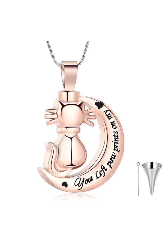 Personalize - ❤ You Left Paw Print in My ❤ - Stainless Steel Cremation Urn Pendent for Ashes and Chain Human Pet Ash Holder Memory Necklace for Cremation Ashes Keepsake Memorial Jewelry