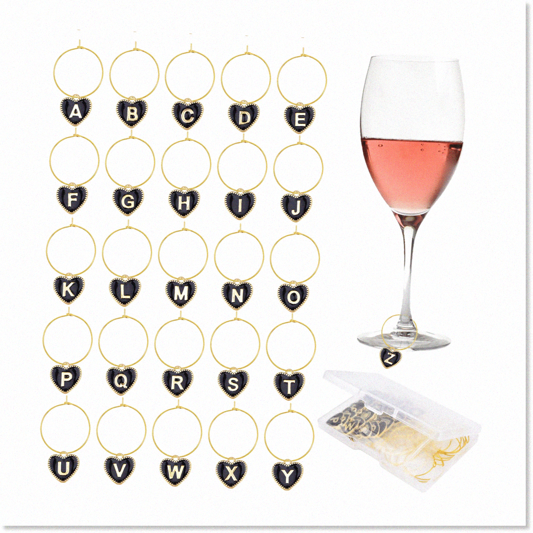 Personalize Your Drinks with 30 Wine Glass Charms and 26 Black Enamel ...