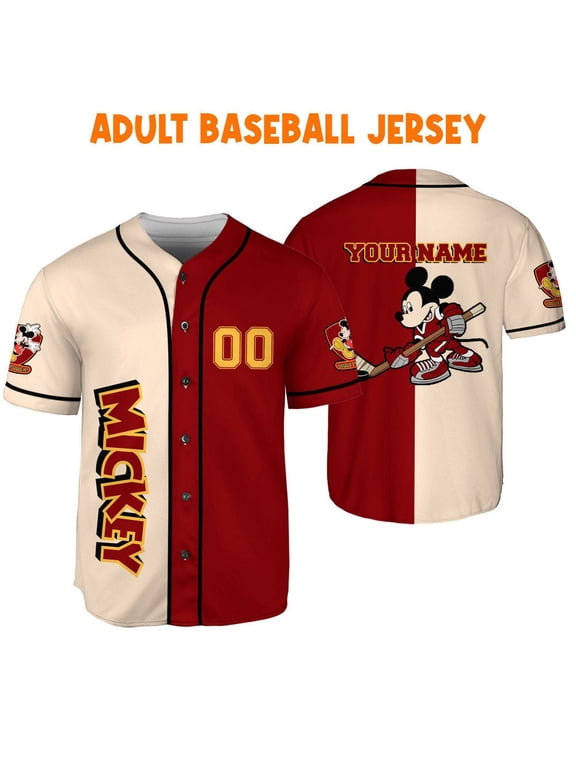 Personalize mickey hockey red Jersey, Disney Baseball Jersey Shirt, Cute Gifts For Fans Di