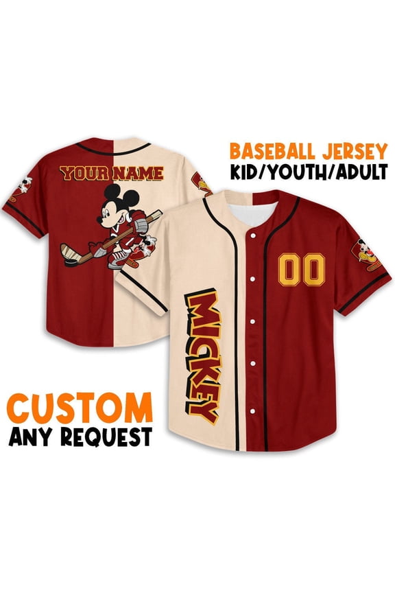 Personalize mickey hockey red Jersey, Disney Baseball Jersey Sports, Cute Gifts For Fans D